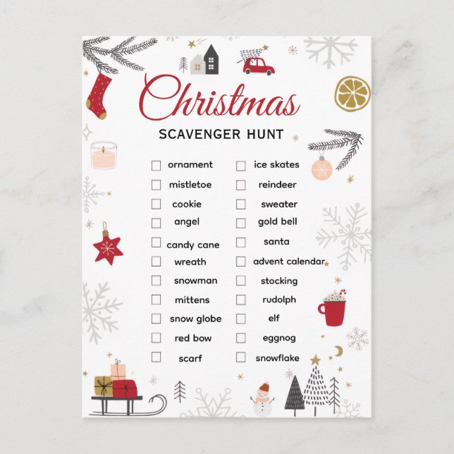 Cartão Postal Christmas Scavenger Hunt Checklist Art (Frente)