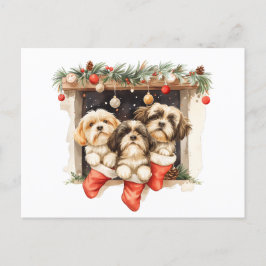 Cartão Postal Christmas Shih Tzu Dogs