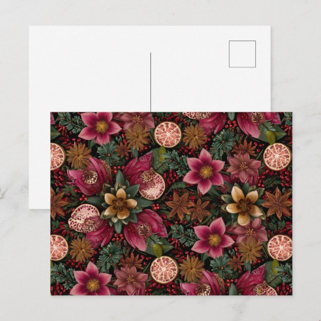 Cartão Postal Christmas Spice & Floral Botanical Pattern (Frente/Verso)