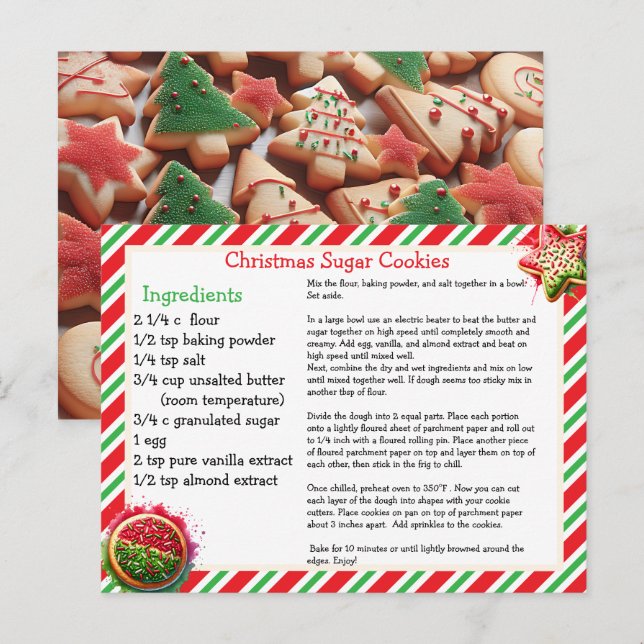 Cartão Postal Christmas Sugar Cookies Recipe Card (Frente/Verso)