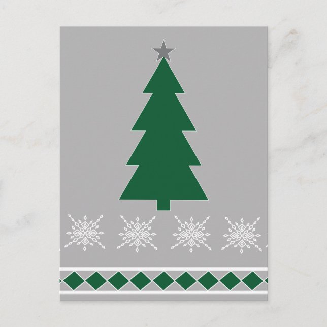 Cartão Postal Christmas Tree and Snowflakes Pattern, (Frente)