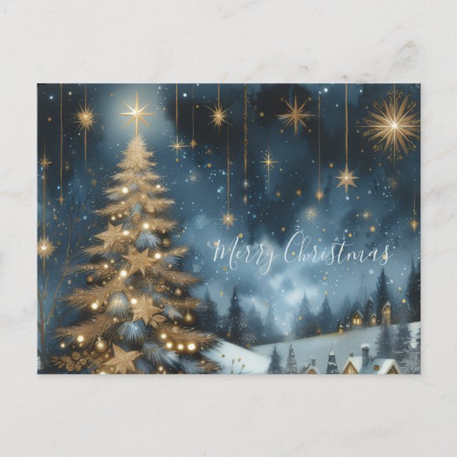 Cartão Postal Christmas tree & starry night postcard (Frente)