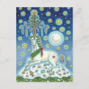 CARTÃO POSTAL CHRISTMAS UNICORN, MAGIC HORN TREE, FANTASY HORSE