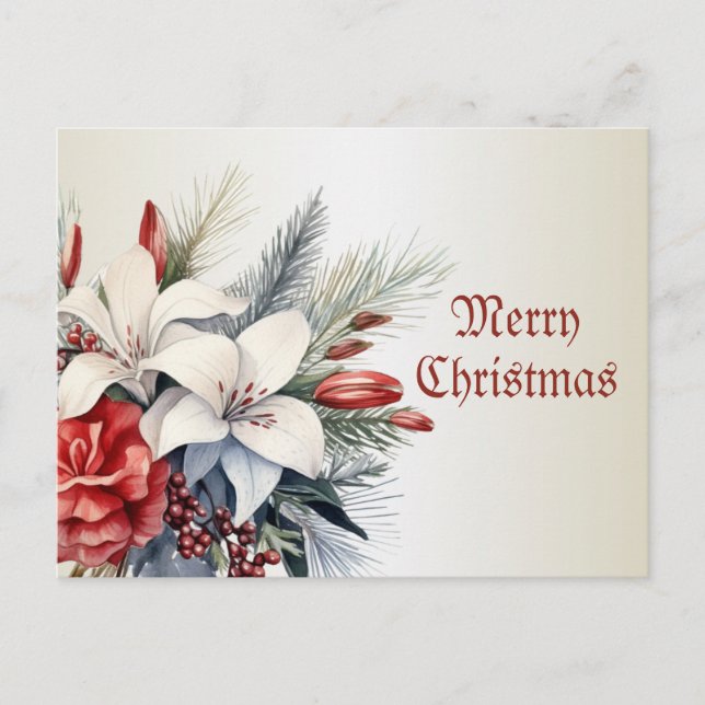 Cartão Postal Christmas White Red Flowers Holidays Elegant (Frente)