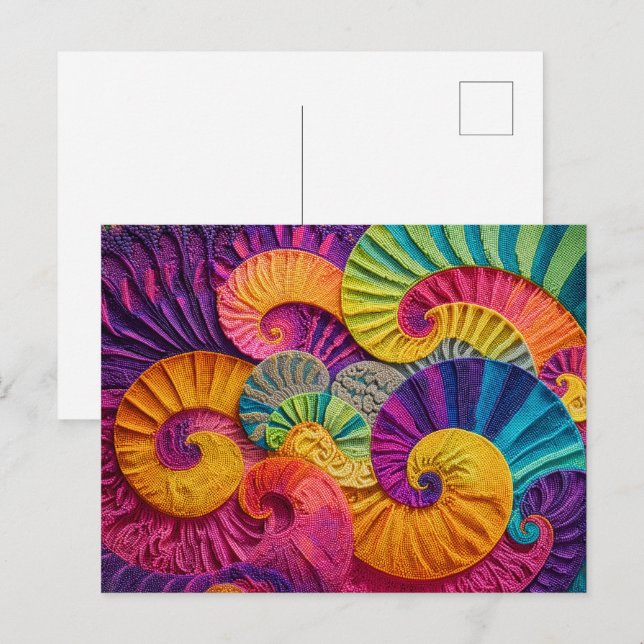 Cartão Postal Chromatic Shells: Vibrant Spiral Mosaic (Frente/Verso)