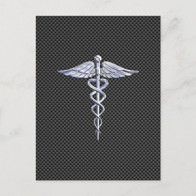 Cartão Postal Chrome Caduceus Símbolo médico Fibra de Carbono Pr (Frente)