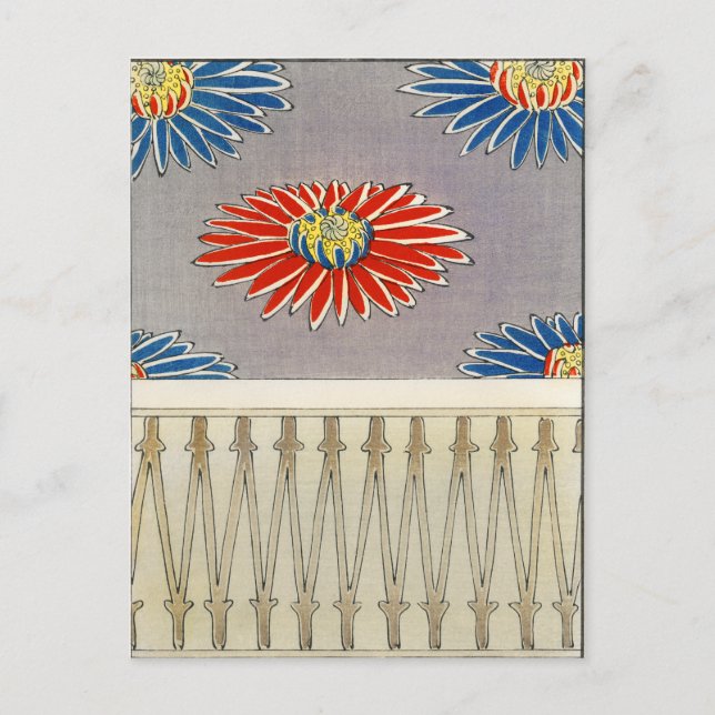 Cartão Postal Chrysanthemum illustration. Japanese Patterns  (Frente)
