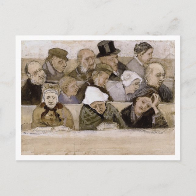 Cartão Postal Church Pew com adoradores, Vincent van Gogh (Frente)