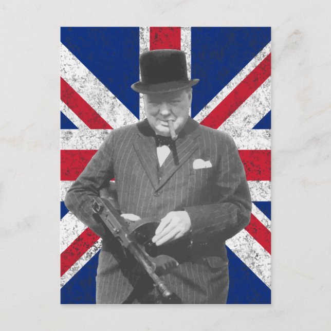 Cartão Postal Churchill Colocando Com A Bandeira Britânica (Frente)