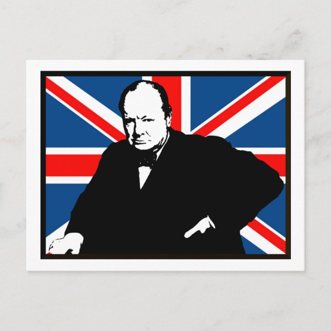 Cartão Postal Churchill e Union Jack (Frente)