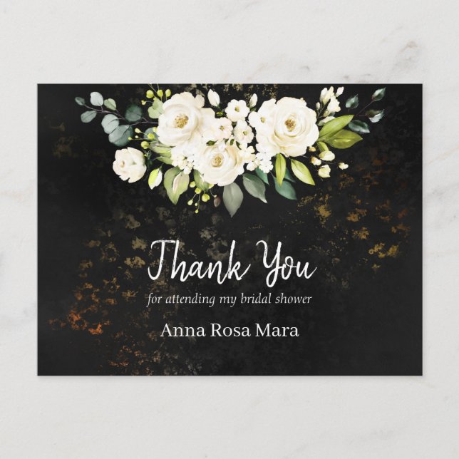 Cartão Postal *~* Chuva de água Aquarela Rosa Branca Rústica Chá (Frente)