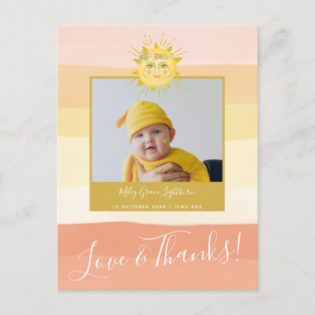 Cartão Postal Chuva de Amor Rosa Fofa Bebê Chover Obrigada (Frente)