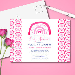 Cartão Postal Chuva de bebê arco-íris rosa moderna