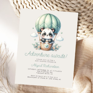 Cartão Postal Chuva de Bebê Balão de Ar Quente Verde Menta Panda