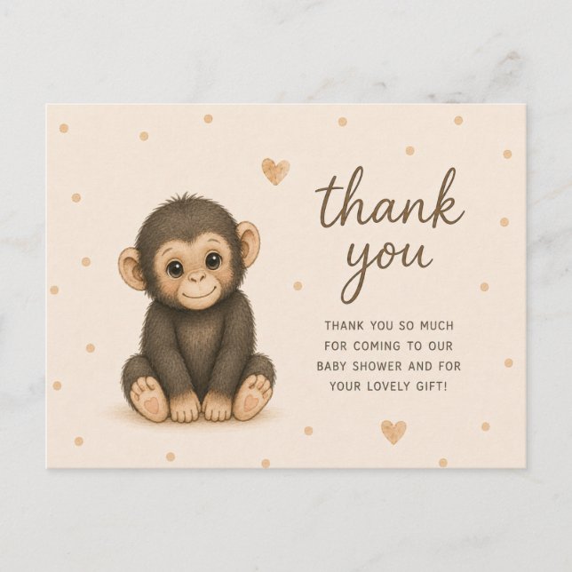 Cartão Postal Chuva de Bebê Chimpanzé Bebê Obrigado (Frente)