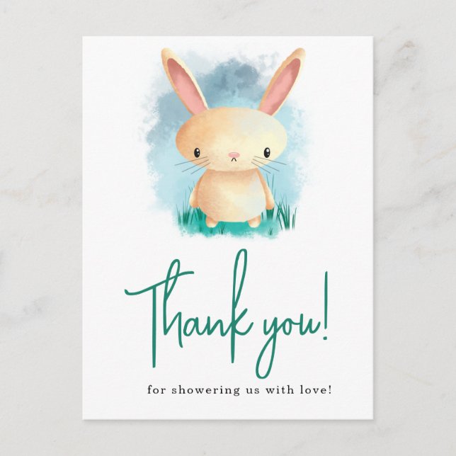 Cartão Postal Chuva de bebê Little Rabbit obrigado (Frente)