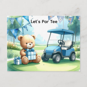 Cartão Postal Chuva de Bebê Menino Azul Tema de Golfe