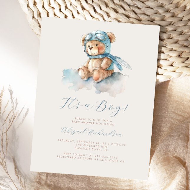 Cartão Postal Chuva de Bebê Menino Urso de Pelúcia em Aquarela A (Criador carregado)