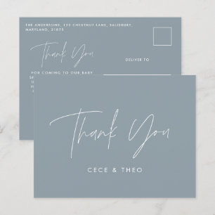 Cartão Postal Chuva de bebê obrigado azul elegante moderno