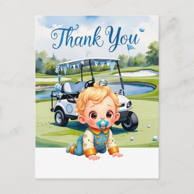 Cartão Postal Chuva de bebê tema golfe para menino  (Frente)