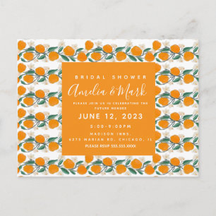 Cartão Postal Chuva de Noiva Abstrata Botânica Laranja Desenhada