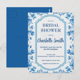 Cartão Postal chuva de noiva antiga Chinoiserie azul e branca