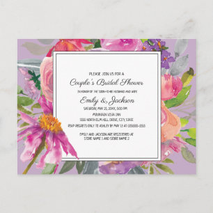Cartão Postal Chuva de Noiva Casal Floral Rosa Roxo