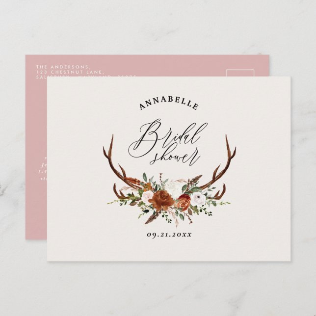 Cartão Postal Chuva de noiva rosa feminino veado flor rustico el (Frente/Verso)