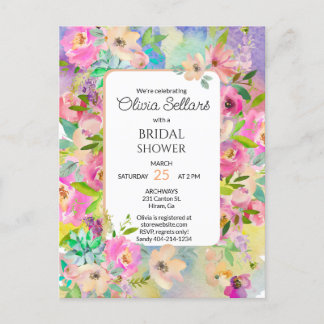 Cartão Postal Chuva Floral Brilhante Chá de Noiva
