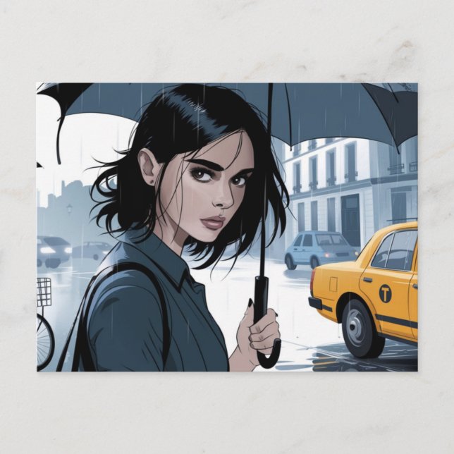 Cartão Postal Chuva no Cartão-postal do Guarda-chuvas da cidade (Frente)