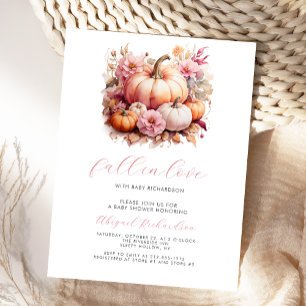 Cartão Postal Chuveiro de Bebê Menina Abóboras Rosa Floral de Ou