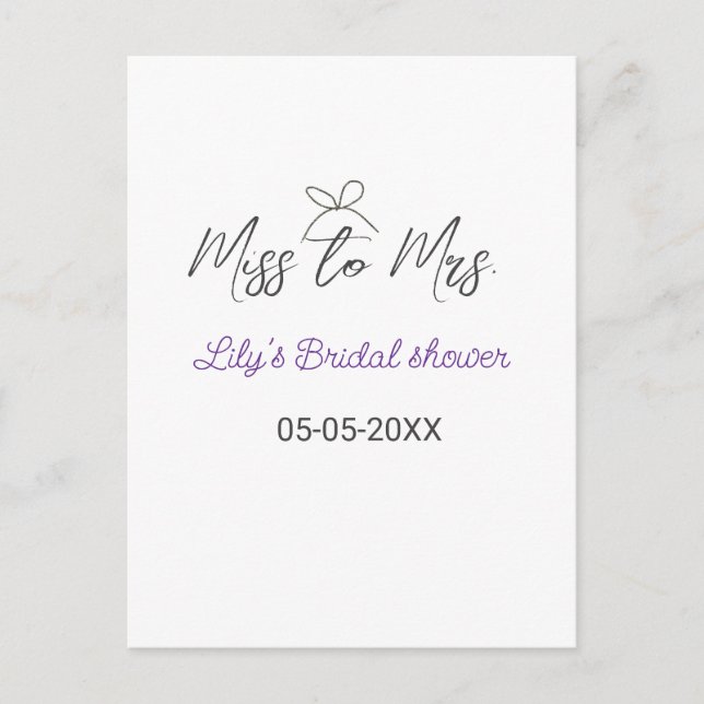 Cartão Postal Chuveiro de noiva de senhorita para senhora adicio (Frente)