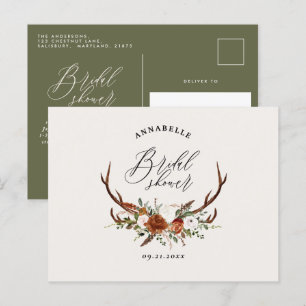 Cartão Postal Chuveiro de noiva elegante em verde sálvia floral 