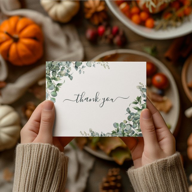 Cartão Postal Chuveiro de Noiva Eucalipto Aquarela Obrigado (Watercolor Eucalyptus Bridal Shower Thank You Postcard)