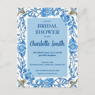 Cartão Postal Chuveiro de noiva floral chinês Blue Chinoiserie