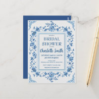 Chuveiro de noiva floral simples azul chinoiserie