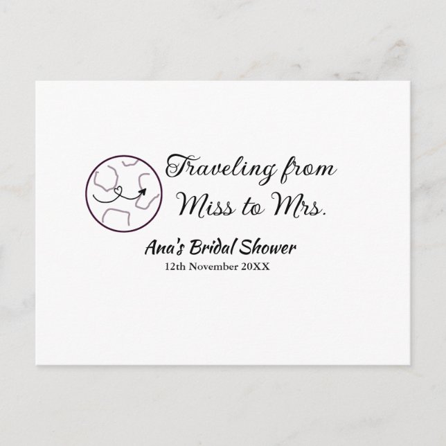 Cartão Postal Chuveiro de noiva viajante adicionar nome data sen (Frente)