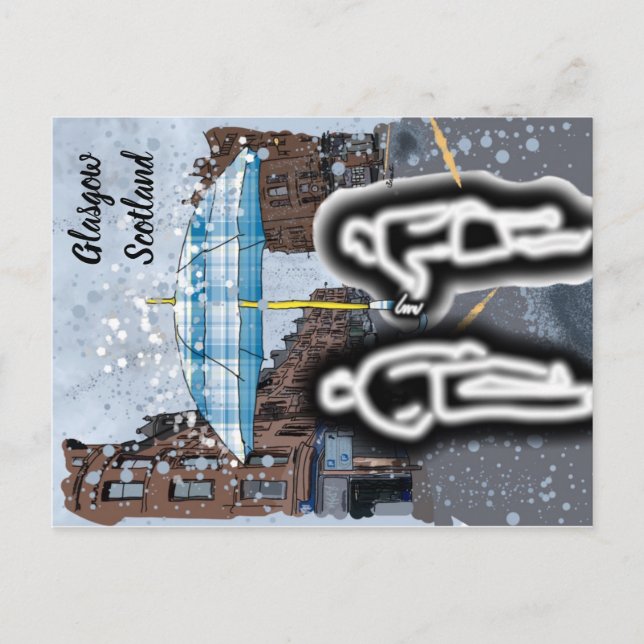 Cartão postal chuvoso de Glasgow Escócia (Frente)