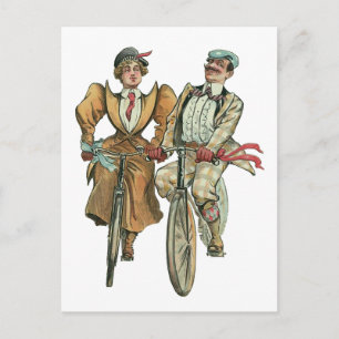 Cartão Postal Ciclistas Vitorianos - Ilustração Vintage
