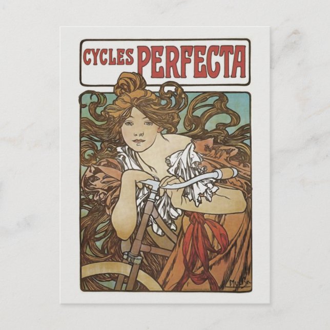 Cartão Postal Ciclos Perfecta, Alphonse Mucha Art Nouveau (Frente)