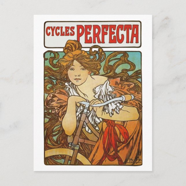 Cartão Postal Ciclos Perfecta, Alphonse Mucha Art Nouveau (Frente)