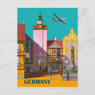 Cartão Postal Cidade alemã, poster da companhia aérea vintage