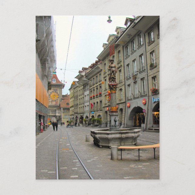 Cartão Postal Cidade antiga de Berna - Torre de relógio medieval (Frente)