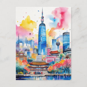 Cartão Postal Cidade Aquarela da Coreia do Sul Viagem