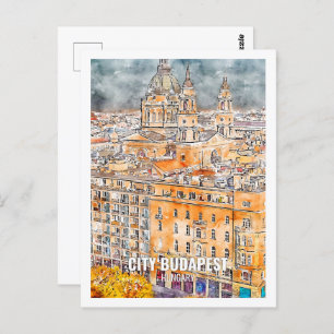 Cartão Postal Cidade Budapest Hungria Viagem Place Watercolor