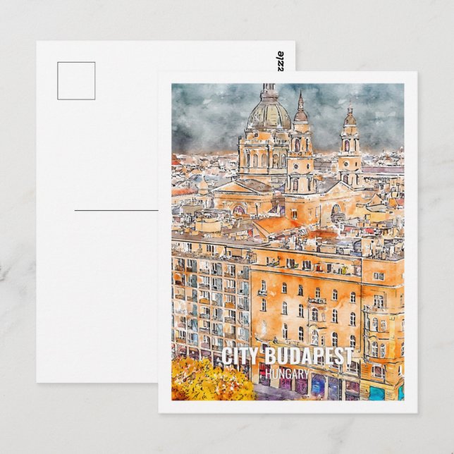 Cartão Postal Cidade Budapest Hungria Viagem Place Watercolor (Frente/Verso)