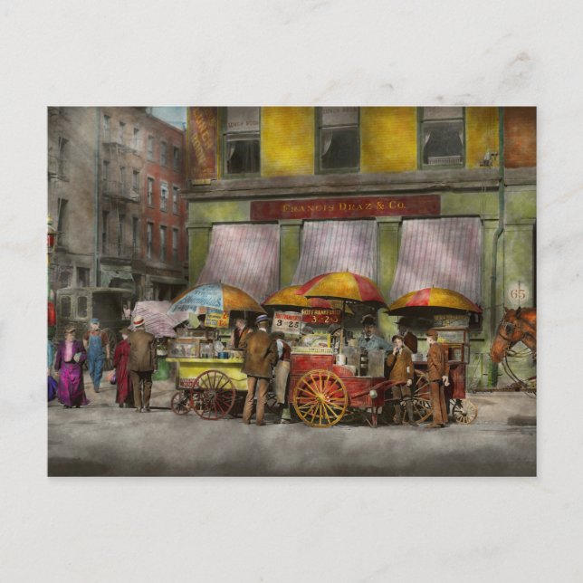 Cartão Postal Cidade - Carrinhos de almoço na Broadway Rua NY -  (Frente)