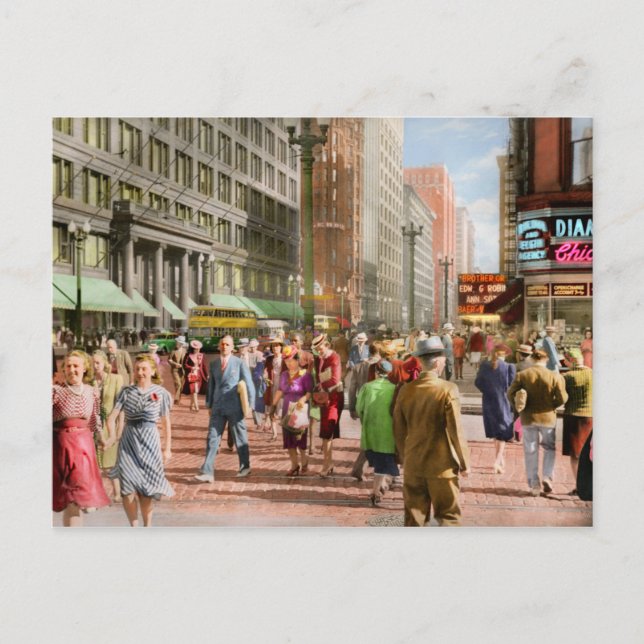 Cartão Postal Cidade - Chicago - Multidões Compradas 1940 (Frente)