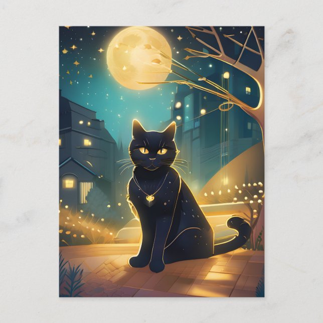 Cartão Postal Cidade da Lua Cheia de Gato Negro (Frente)