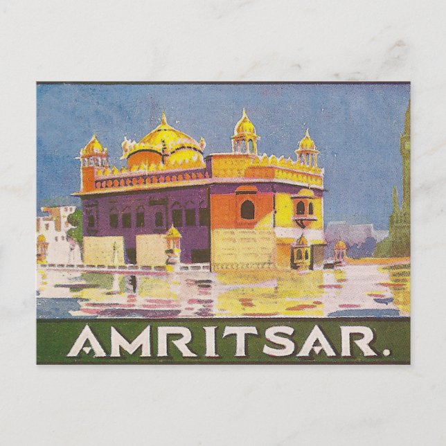 Cartão Postal Cidade de Amritsar, templo ouro, Índia, colheita (Frente)